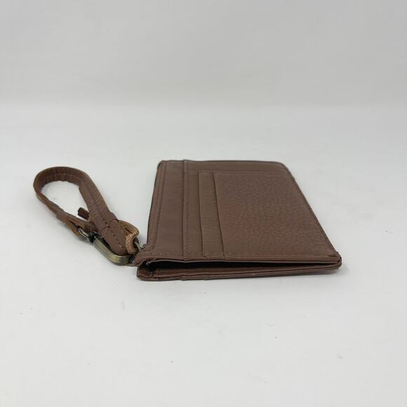 Leather Card Holder Wristlet Strap Womens Brown Pebble Leather Made in India - Picture 4 of 6